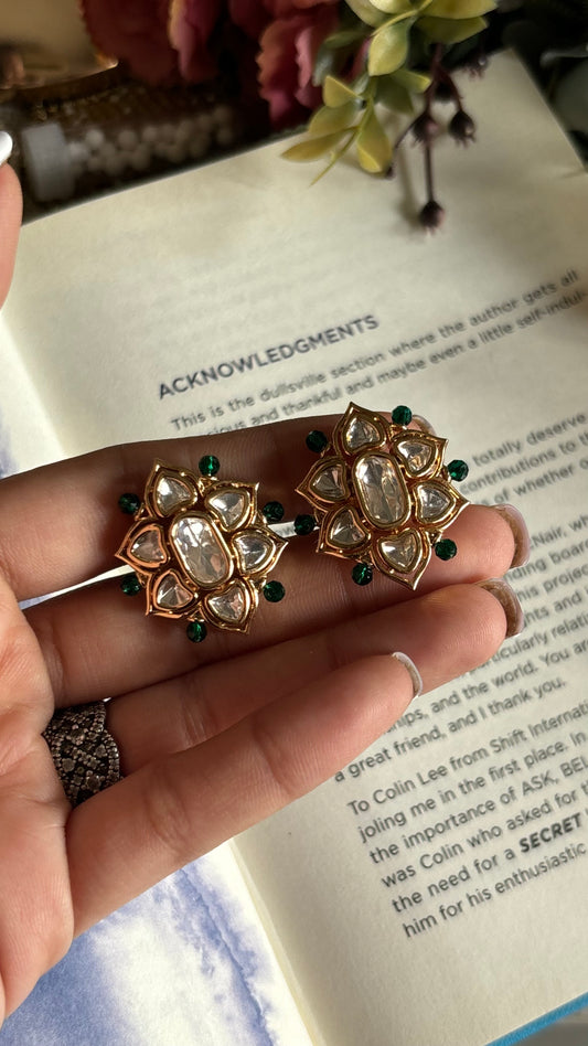 Polki studs with hint of emerald