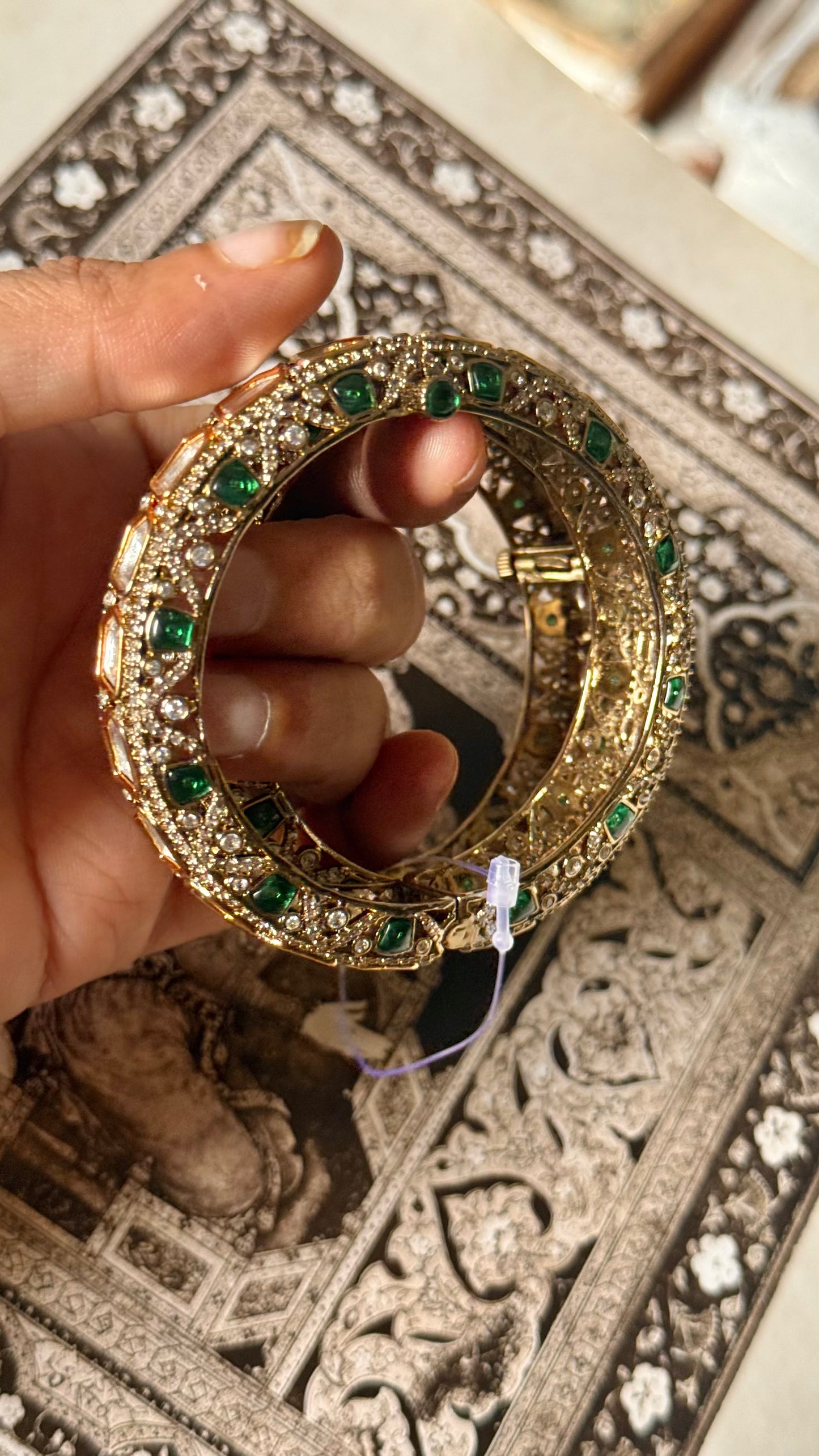 Moissanite polki emerald Victorian openable bangle