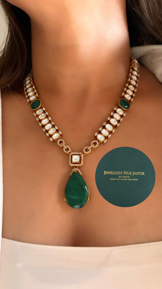 Emerald moissanite collar necklace set