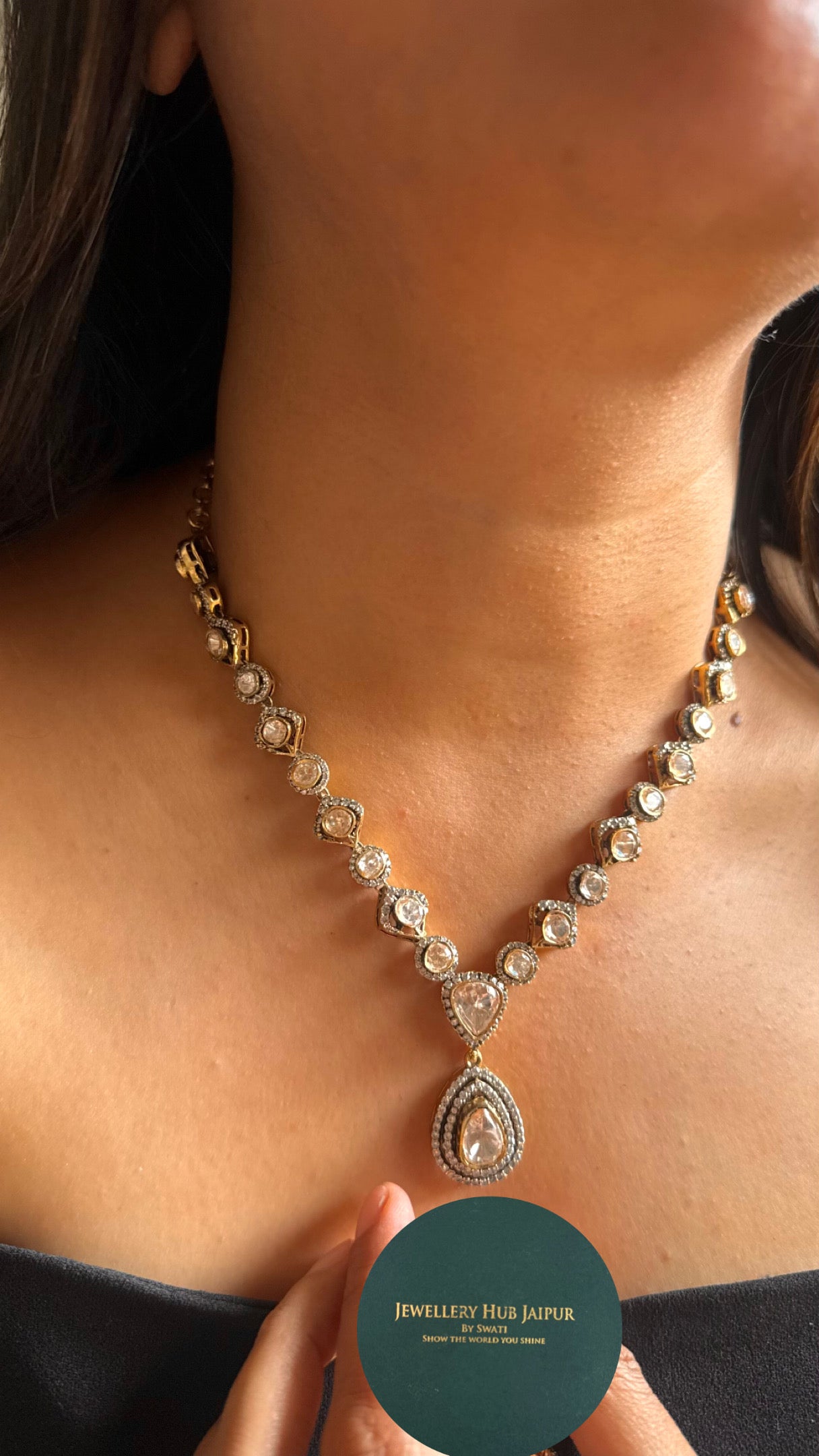 Real moissanite peeli polki collar minimalist Necklace