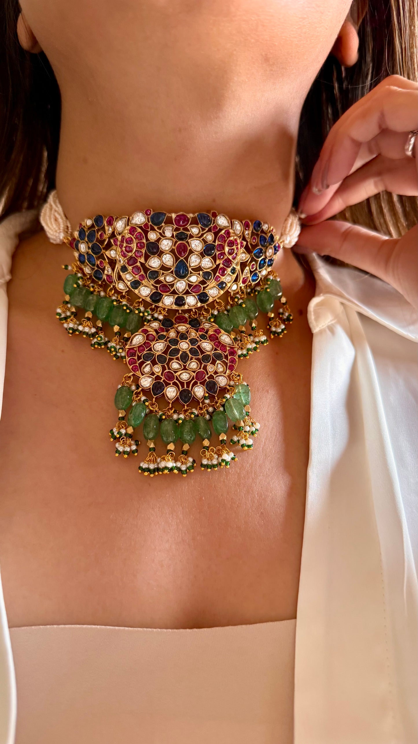 Vira Sabyasachi inspired mixed polki sapphire & ruby choker