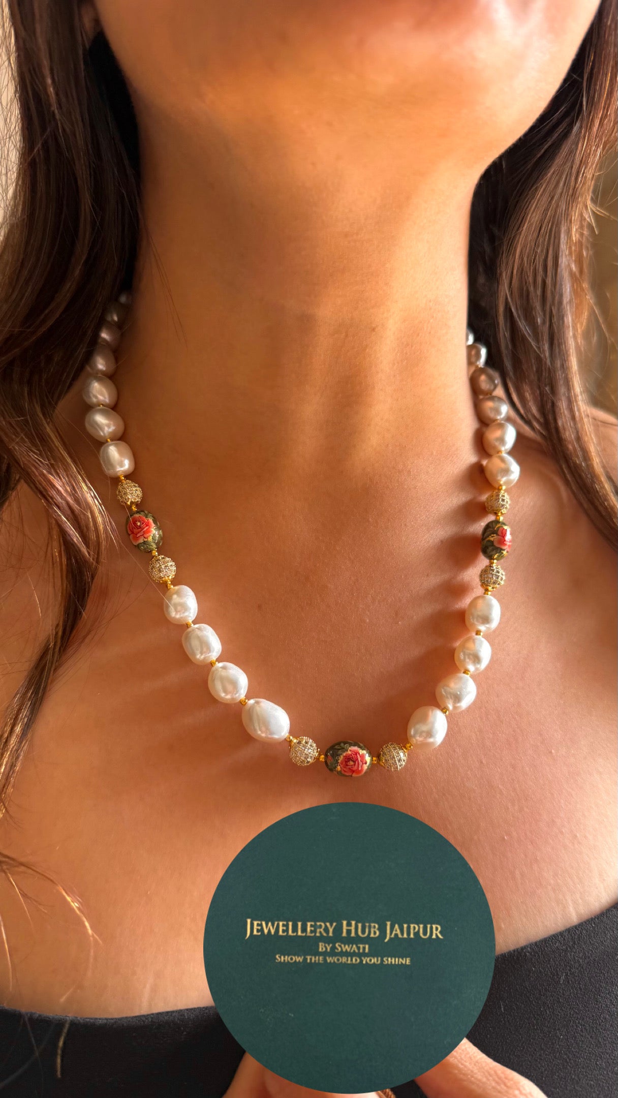 Pearl & painted rose string