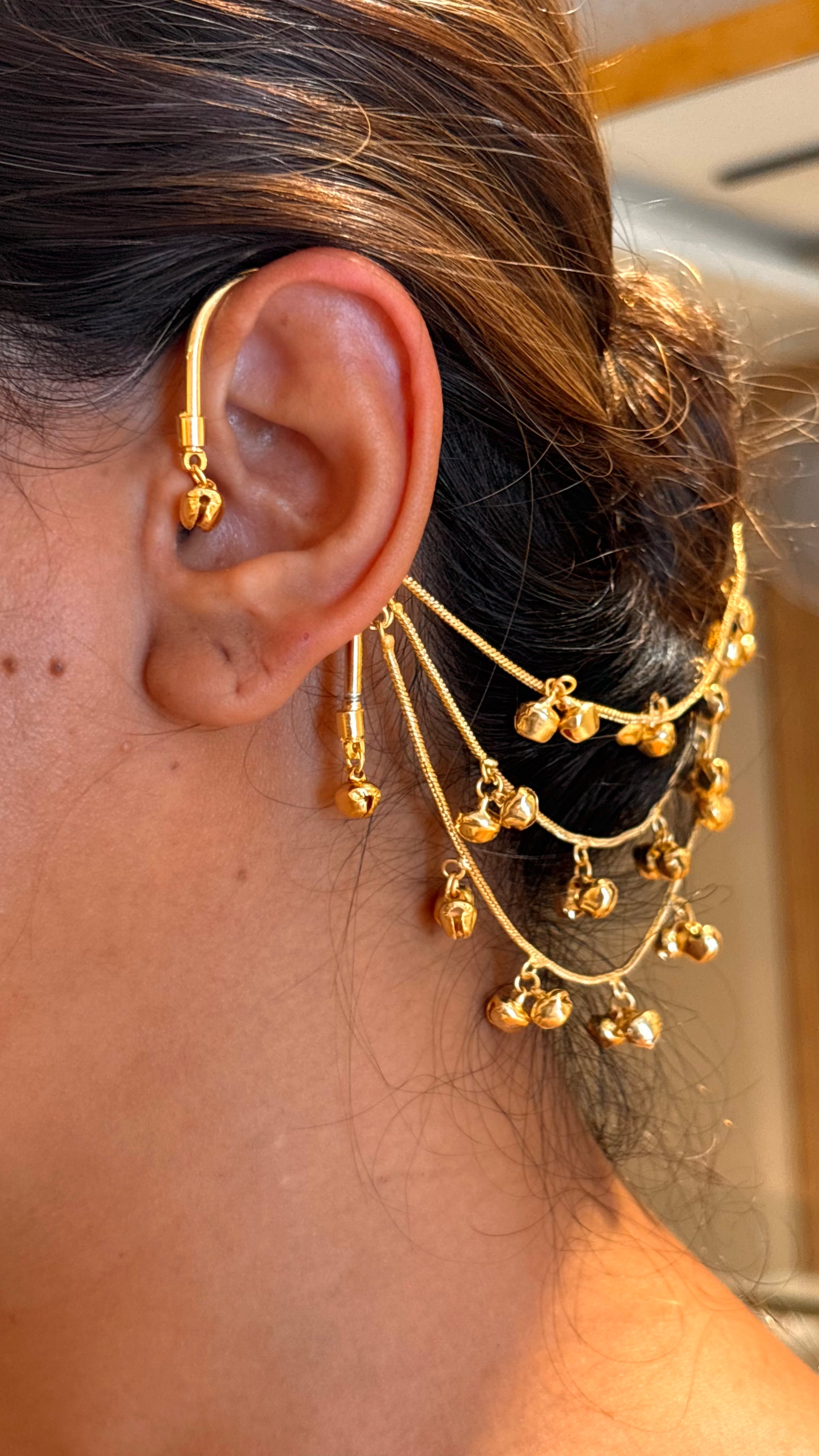 Three layerd ghungroo earchain