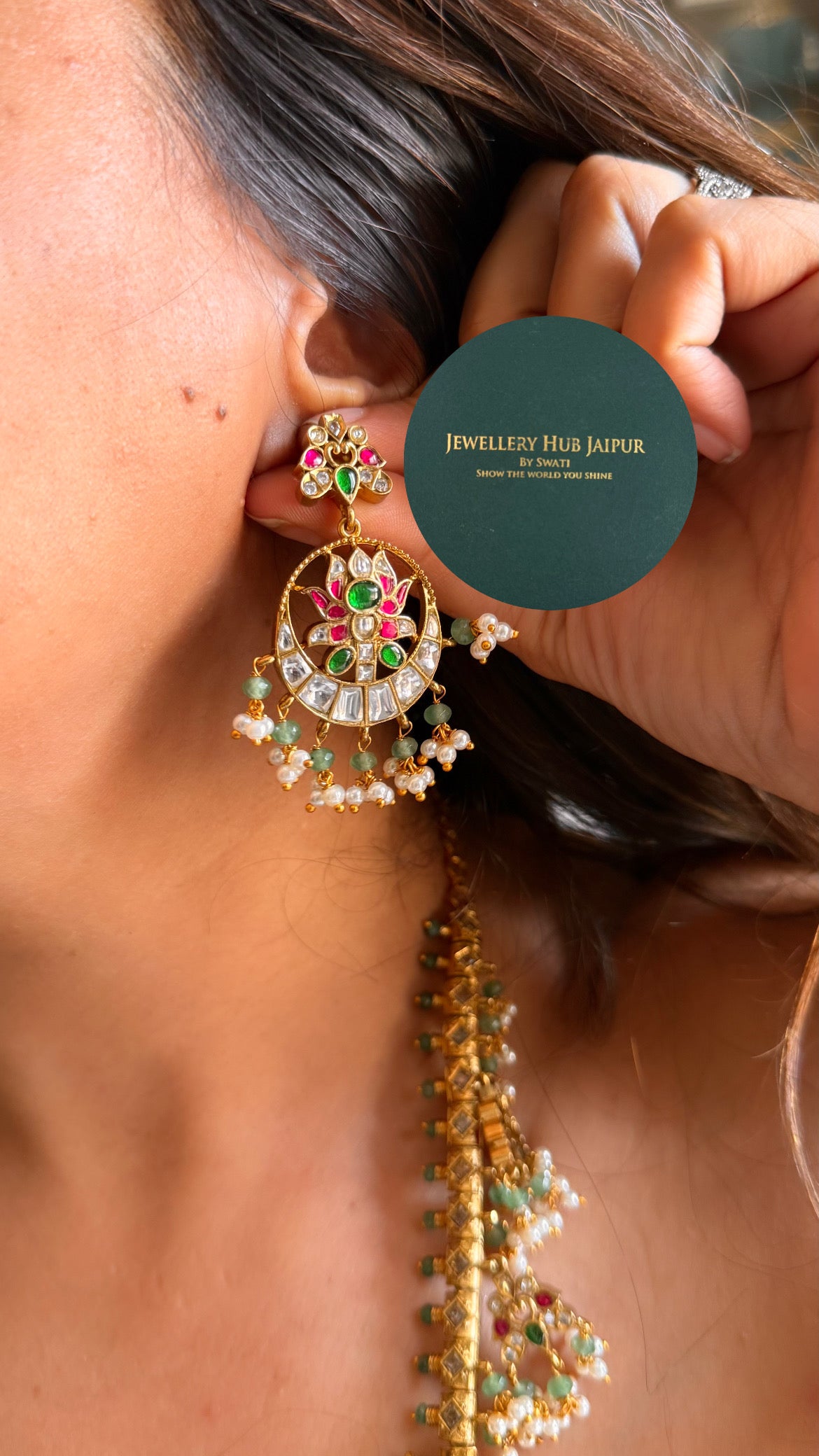 Rani pink & emerald lotus design paachi long set