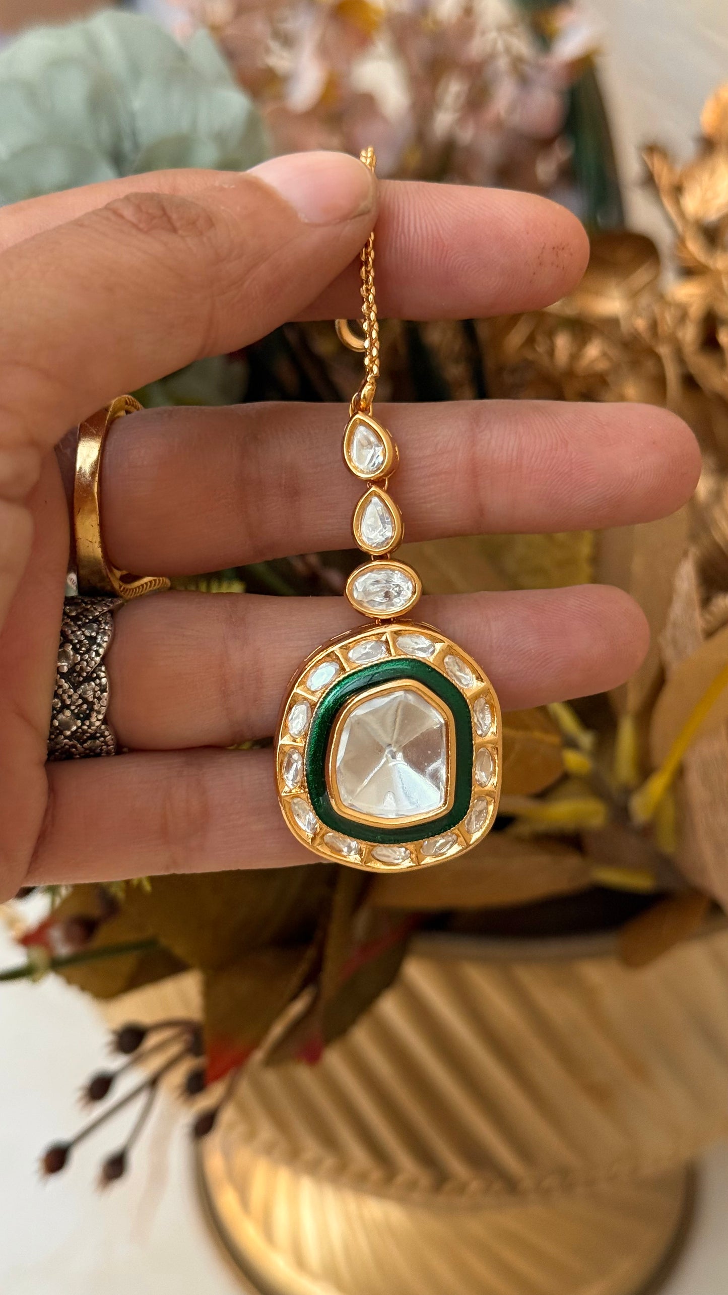Emerald Meenakari Maangtika