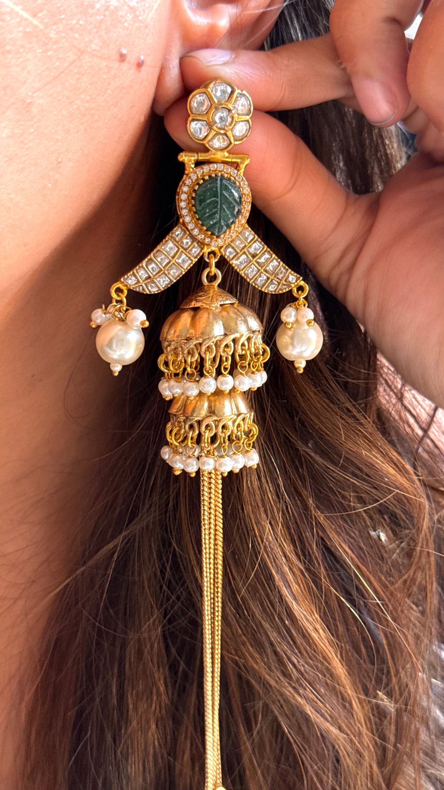 Amrapali emerald danglers with jhumki detailing
