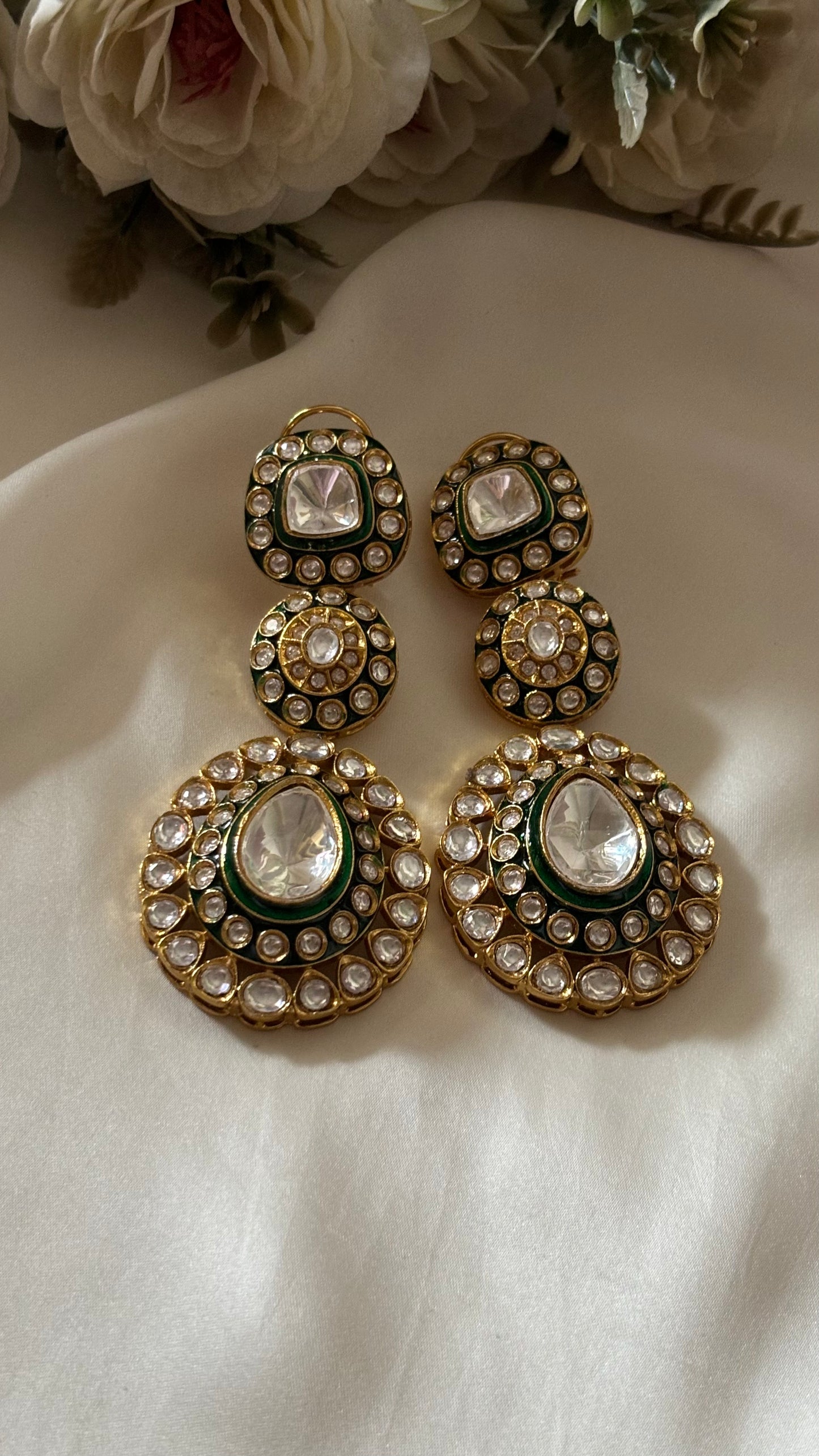 Meenakari emerald danglers