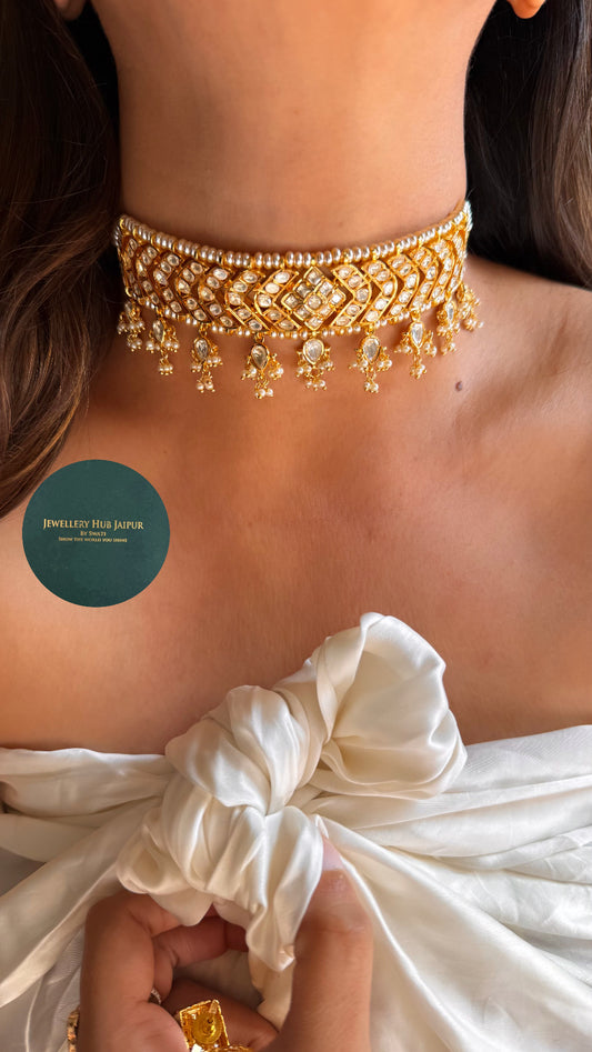 Real Moissanite pearl and gold heritage necklace set