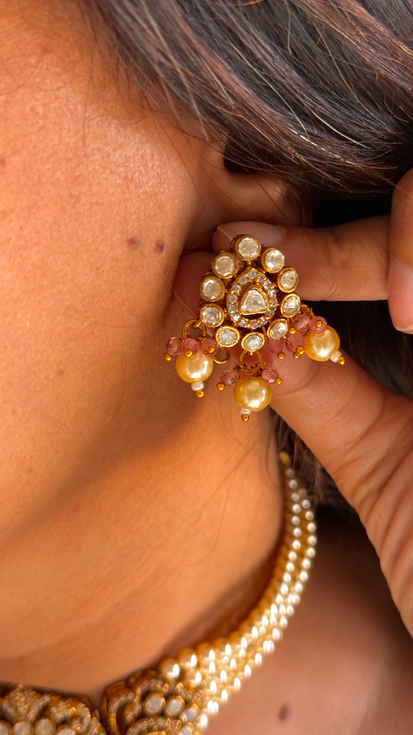 Rosequartz pearl choker