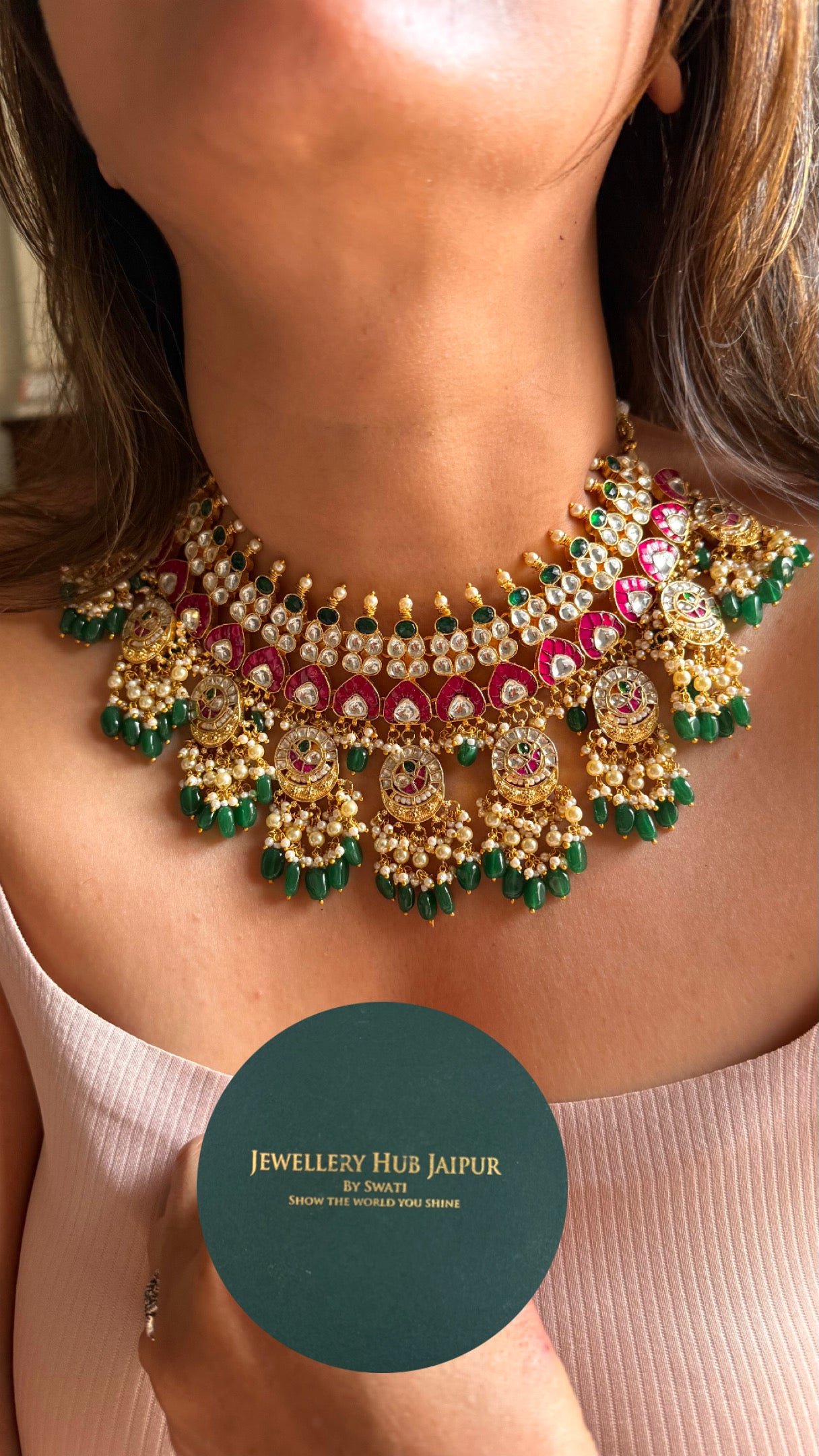 Paachi Kundan jadau emerald & Rani pink ruby bridal necklace