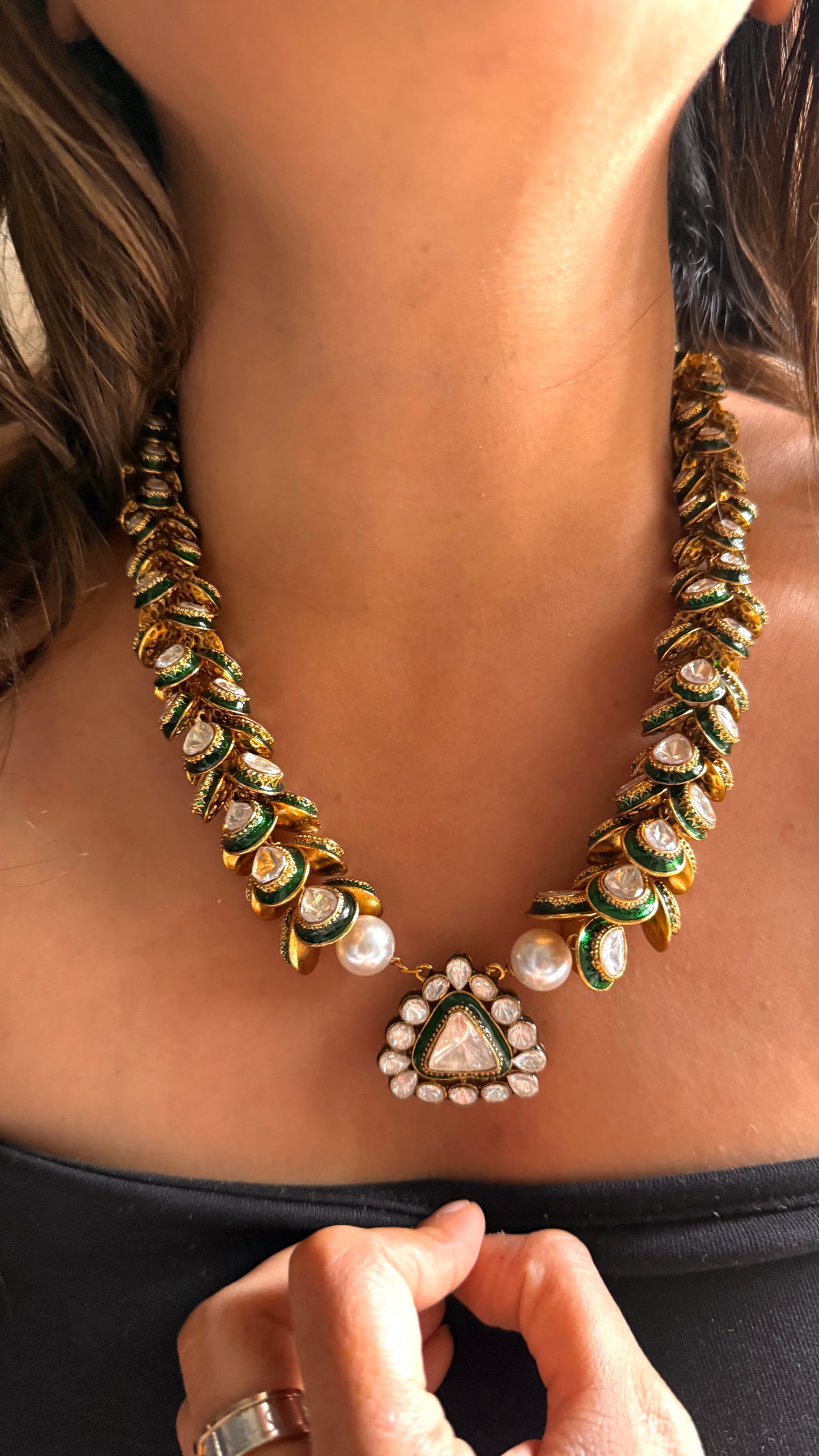 Meenakari leaf trail designer necklace
