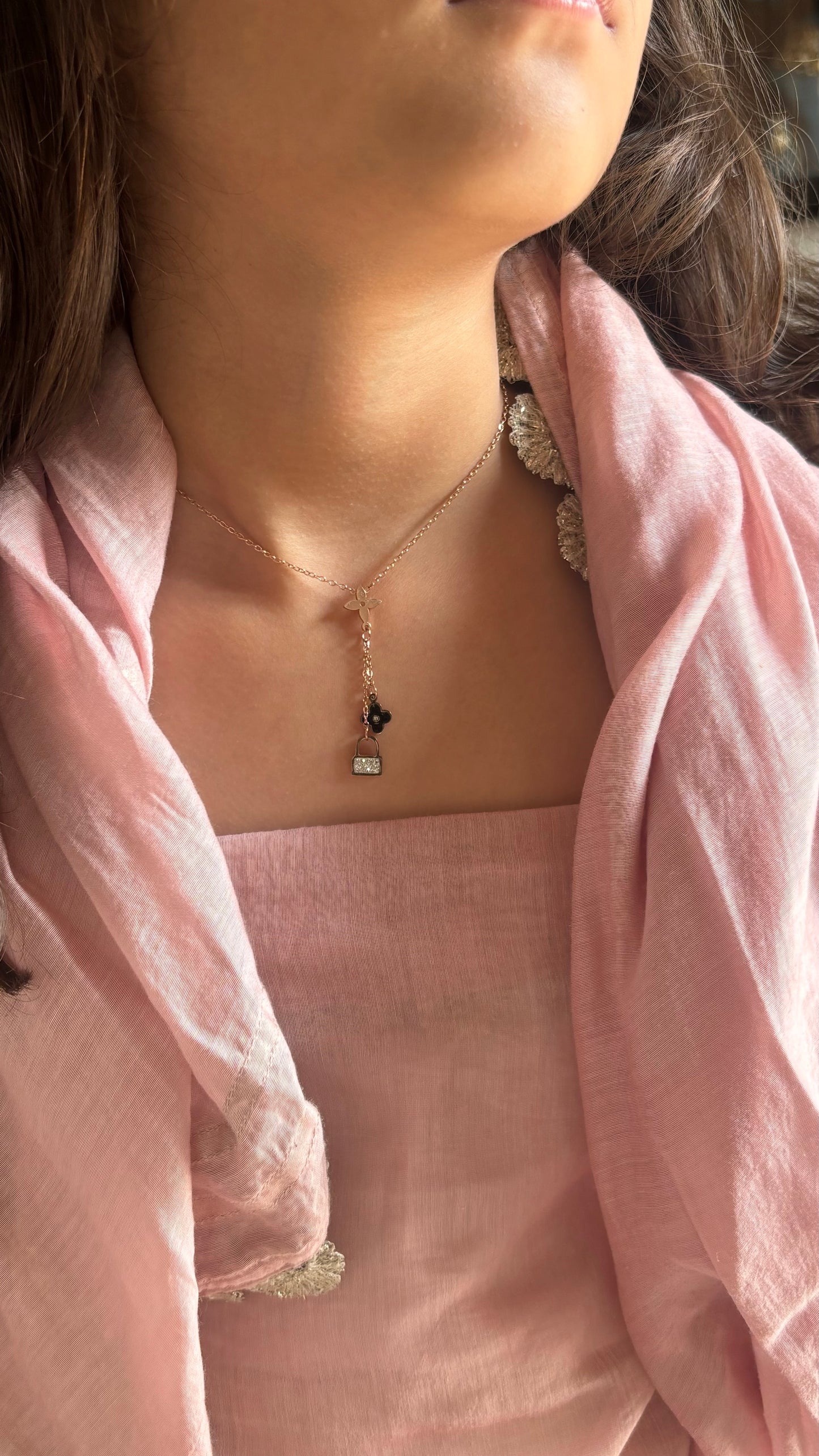 LV inspired rose gold necklace