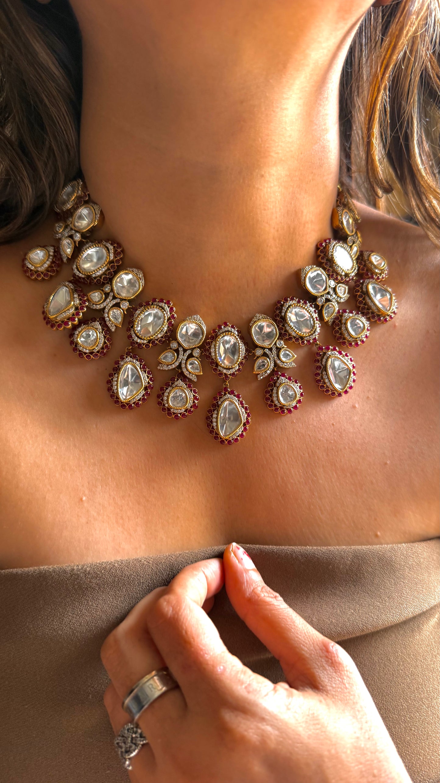 Uncut polki rubby takkar work necklace