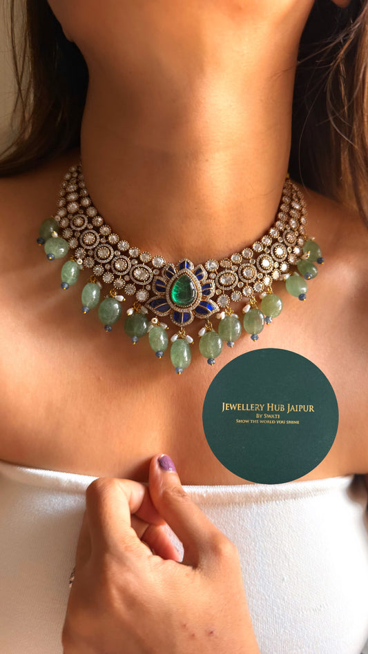 Emerald doublet & sapphire katdana moissanite collar set
