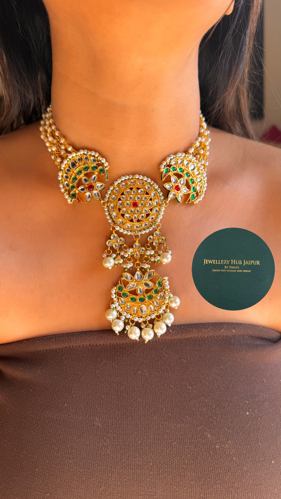 Emerald & Ruby gold polki necklace