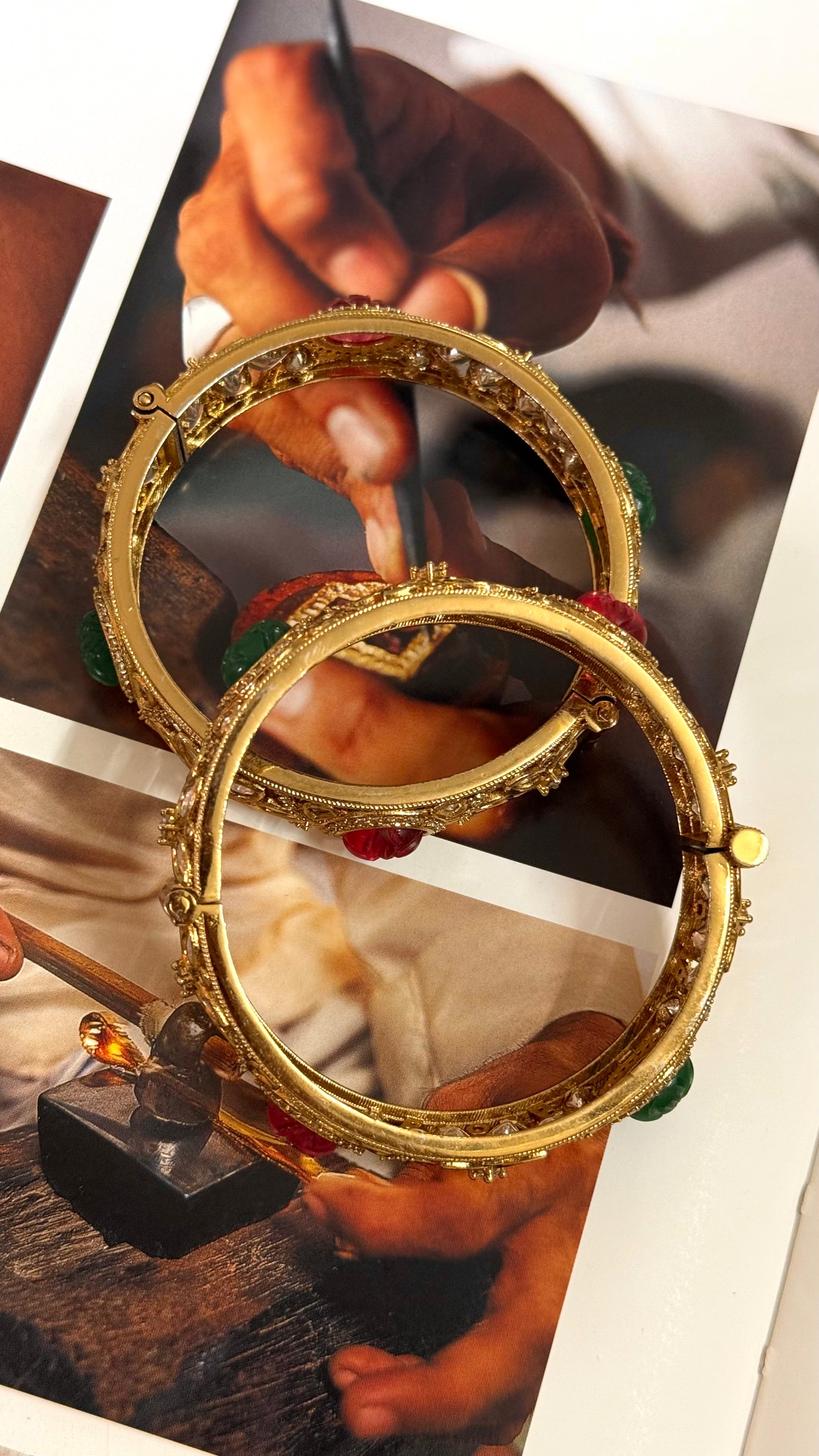 Ruby & emerald doublet moissanite openable bangle