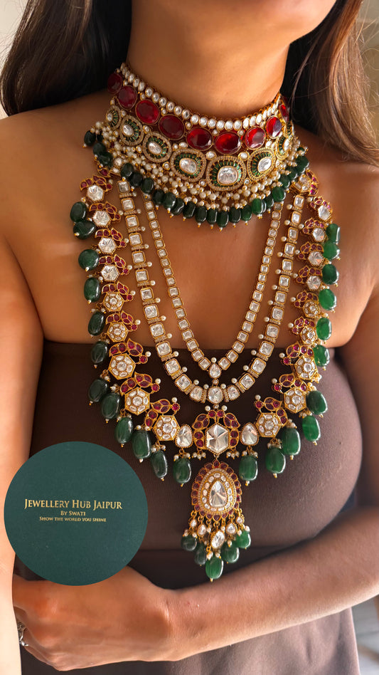 Ruby doublet & emerald moissanite bridal set