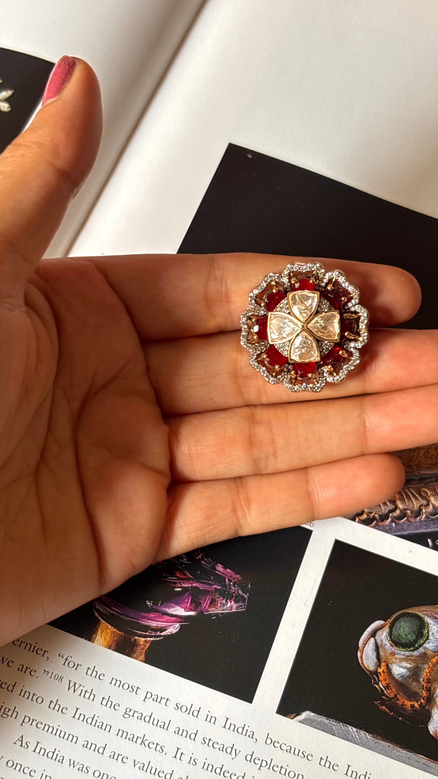 Ruby floral peeli polki ring