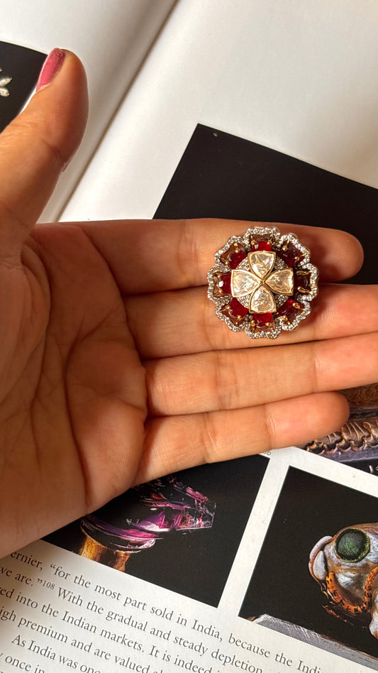 Ruby floral peeli polki ring