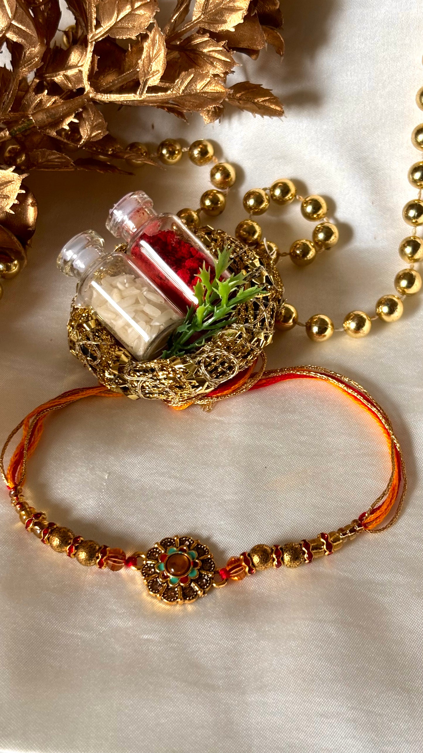 Floral hand painted nakashi oxidised gold Rakhi ( shipping will be extra )