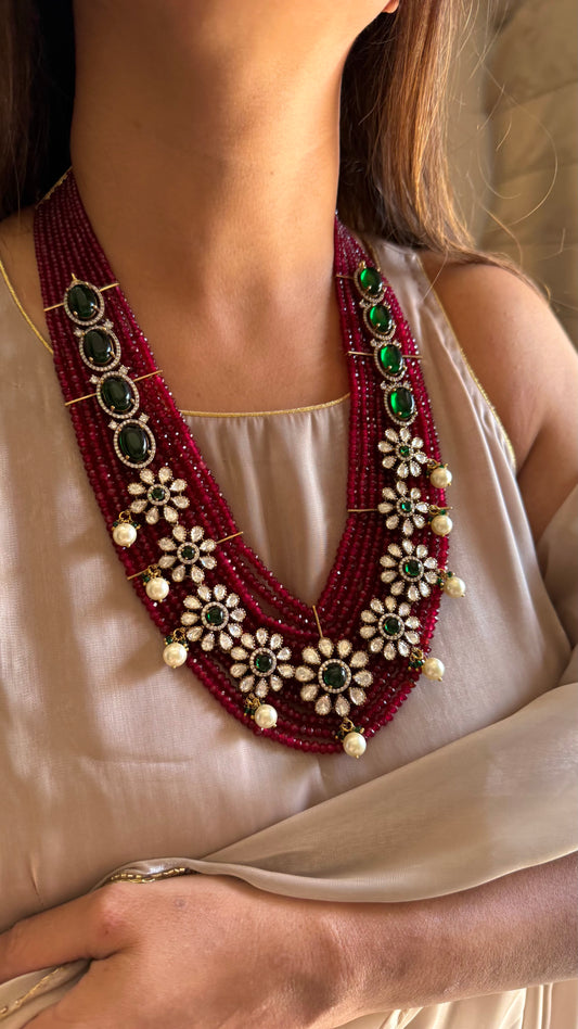 Vrishti Emerald & Ruby Moissanite Chandi polki necklace (it will be made in 7-10 days on order)