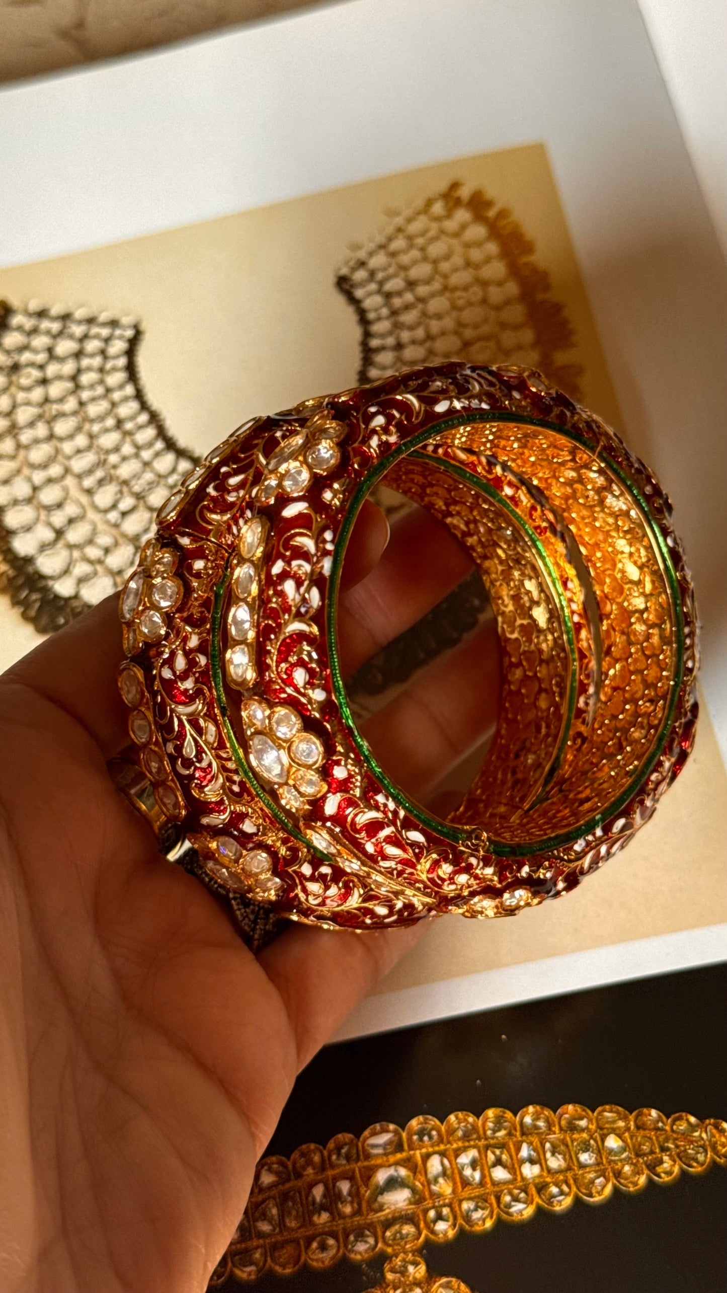 Ruby inlay moissanite meenakari bangles