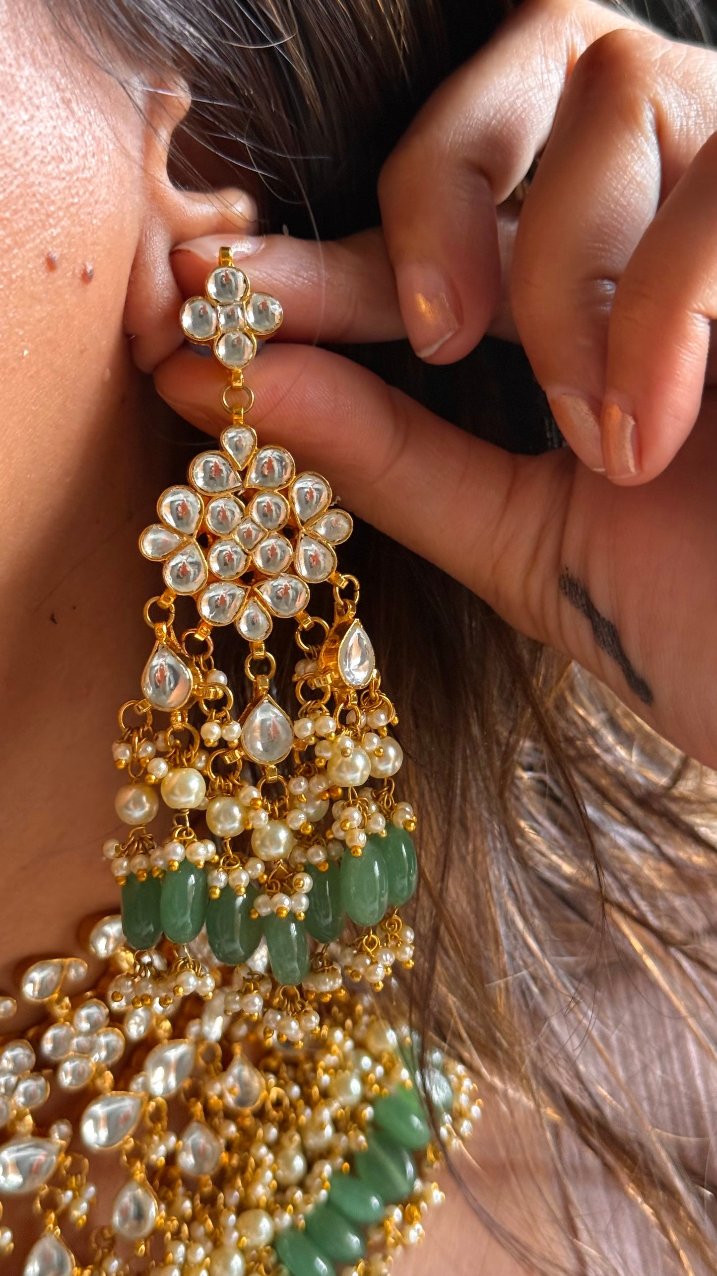 Paachi Kundan jadau with mint drops choker necklace