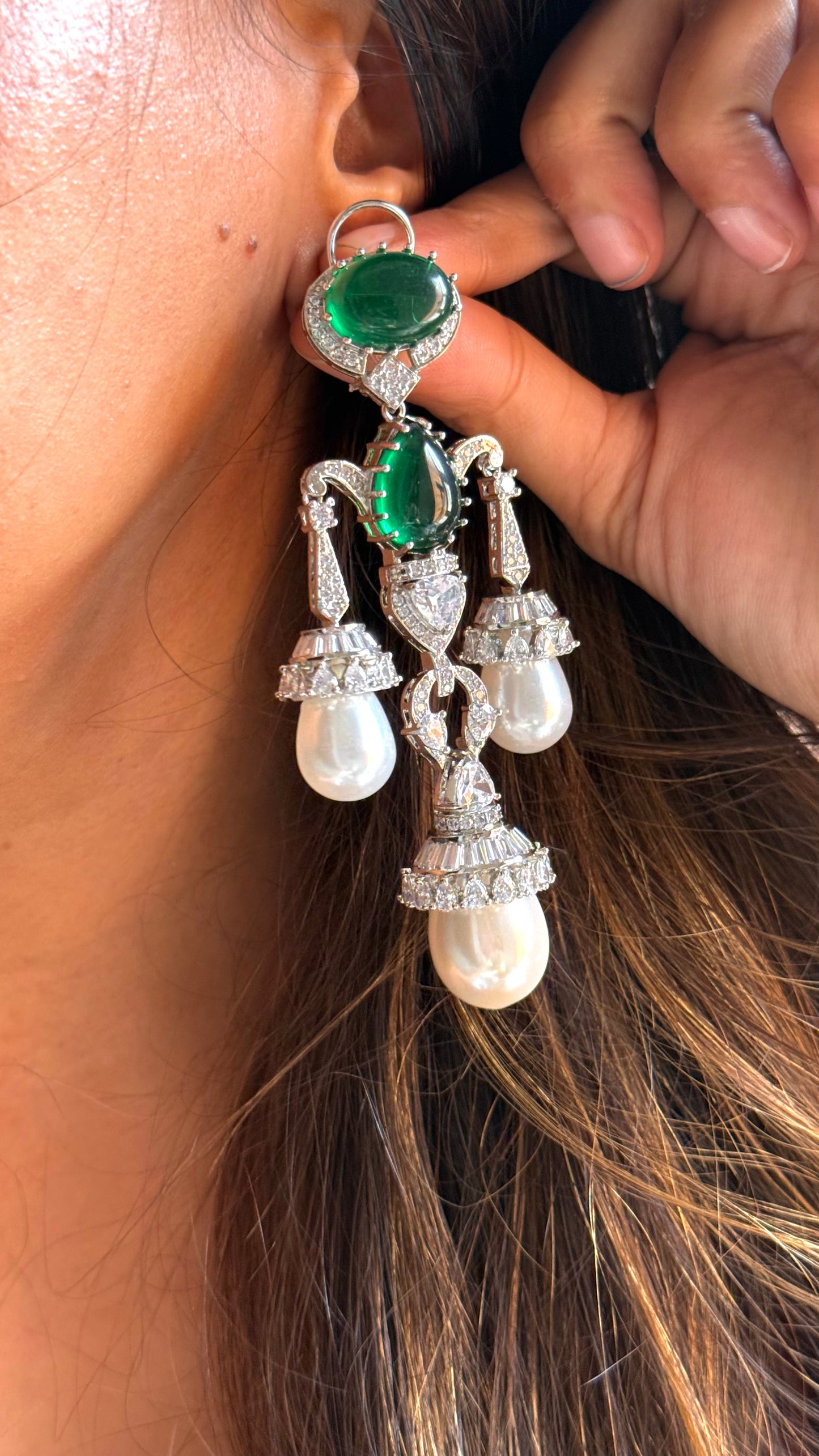 Emerald & Pearl Cocktail Danglers