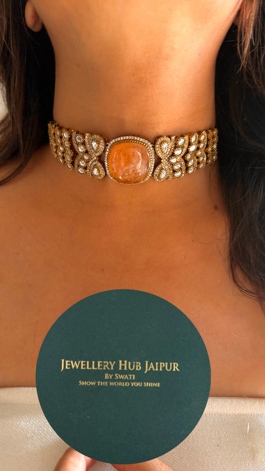 Peach moissanite Victorian choker