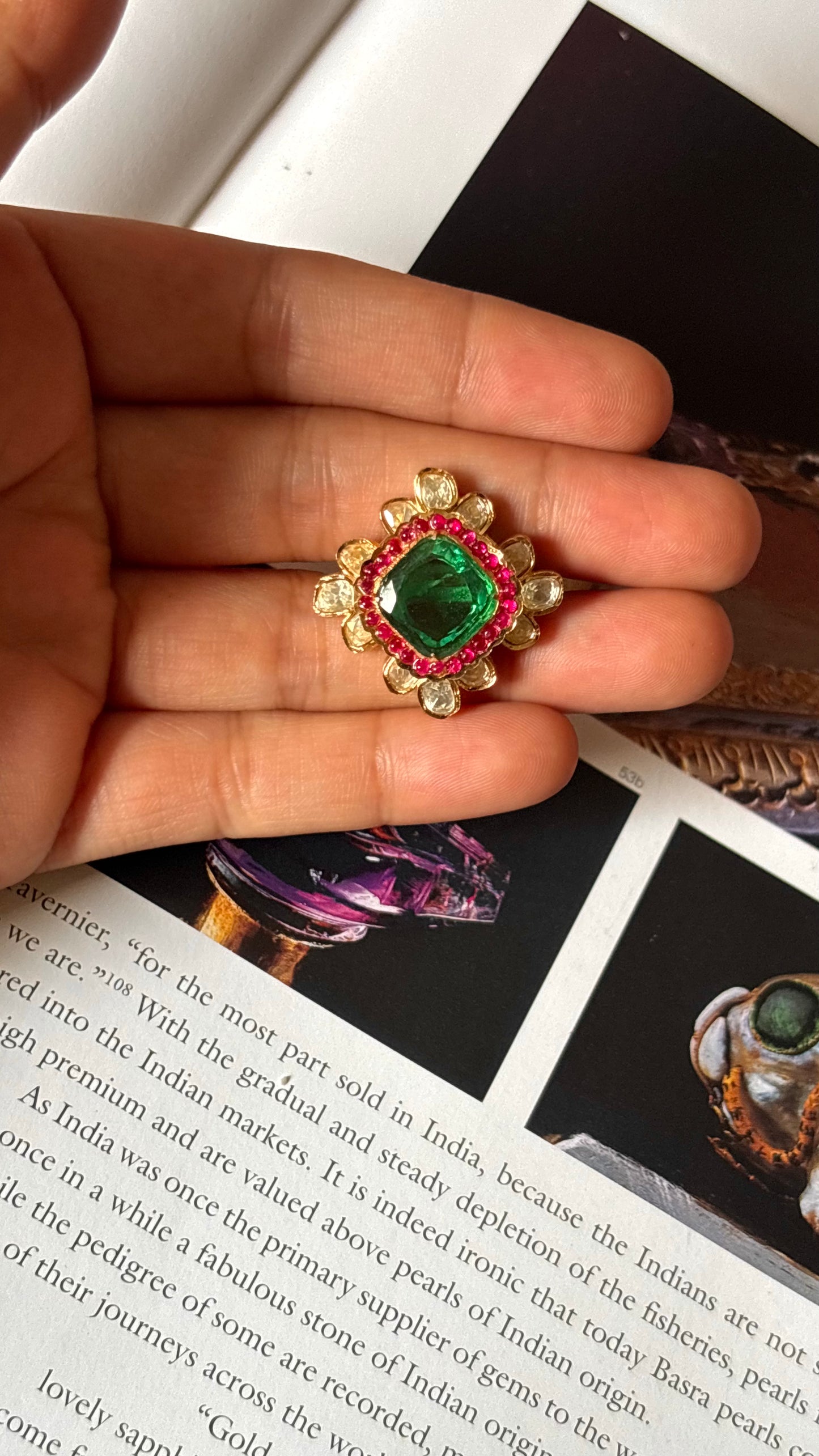 Ruby & emerald doublet peeli polki ring