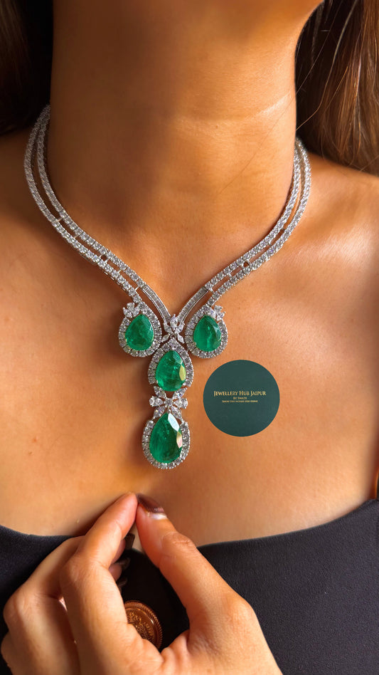 Emerald drop designer necklace