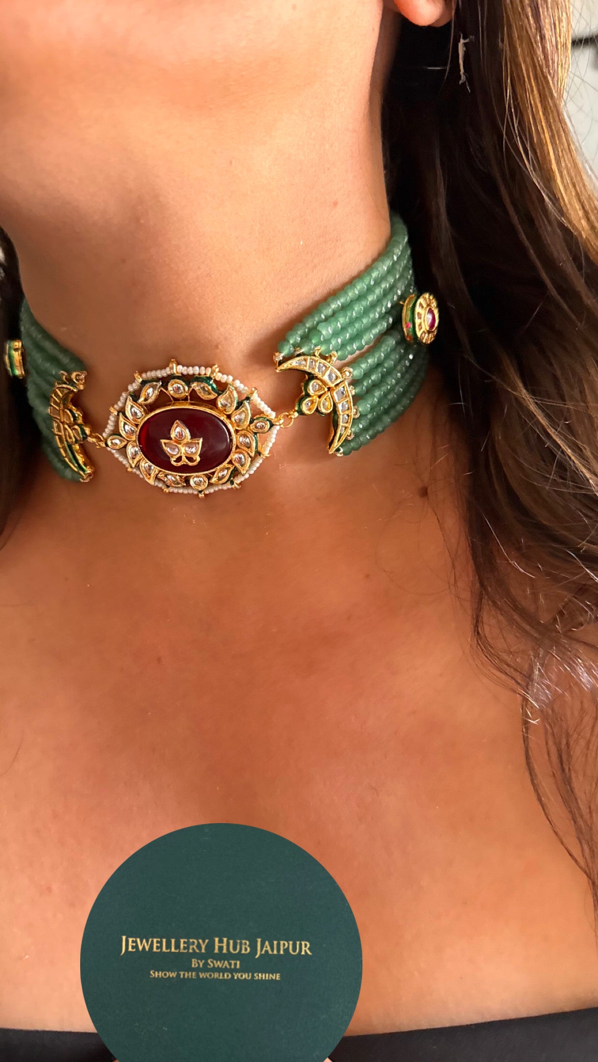 Ruby inlay emerald meenakari work thread choker Necklace