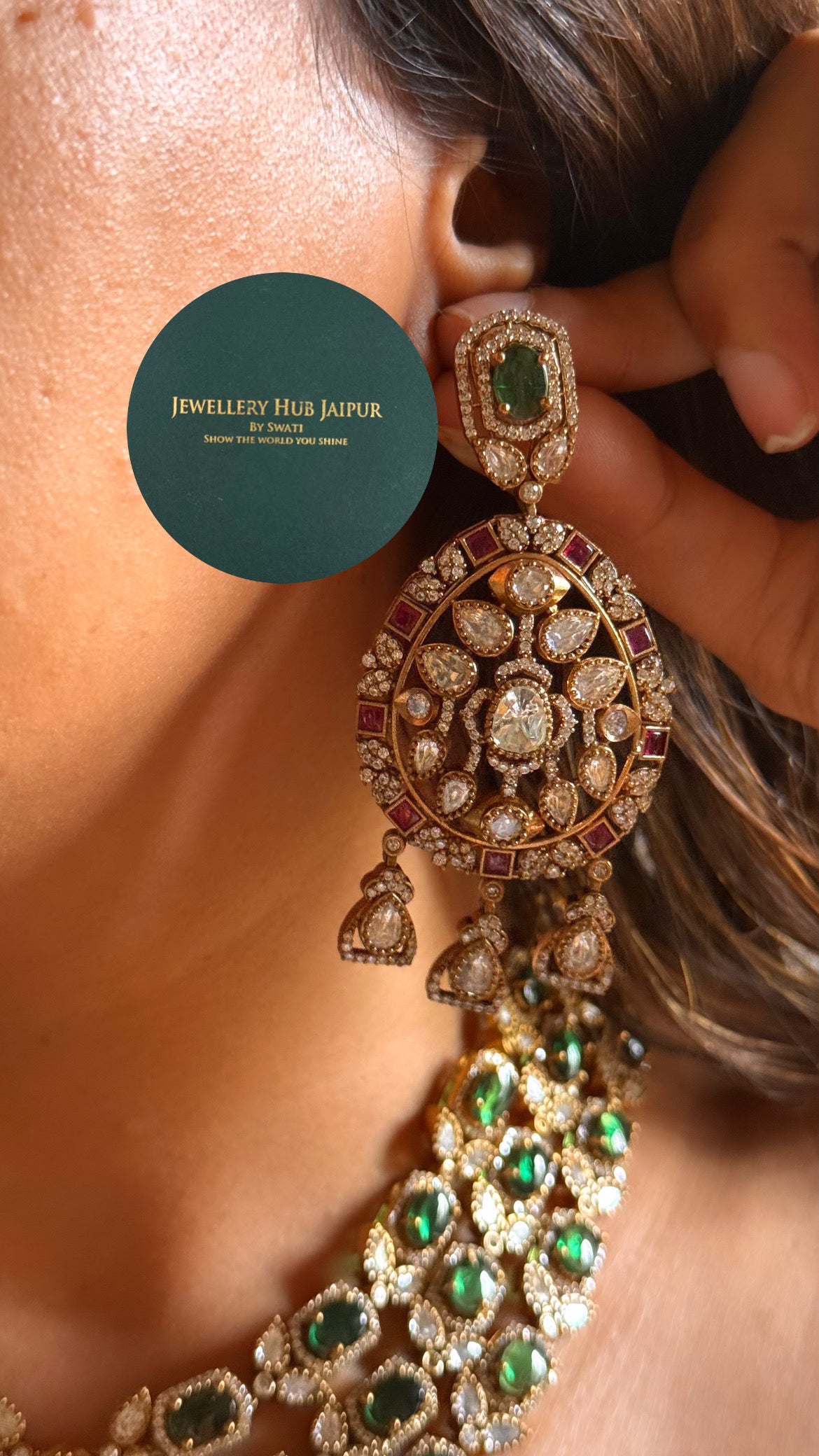 Emerald doublet moissanite 3 layer collar set