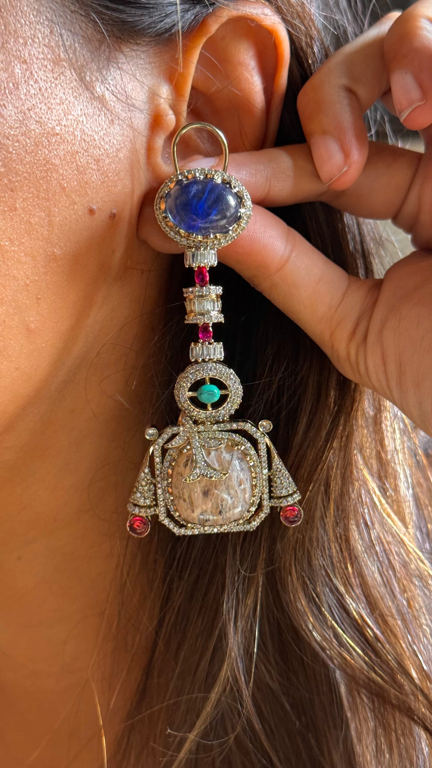 Sabhyasachi inspired
Sapphire doublet designer cocktail danglers