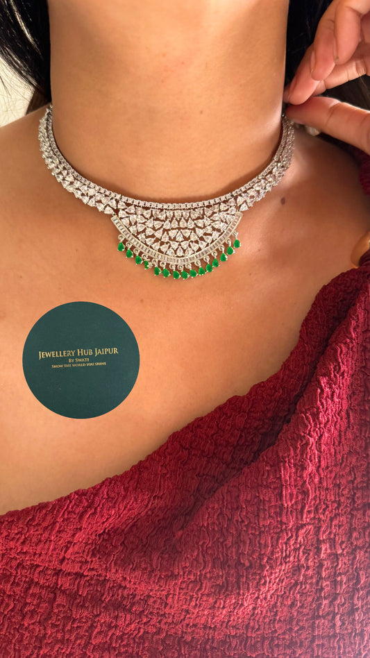 Minimalist cz diamond emerald drop necklace