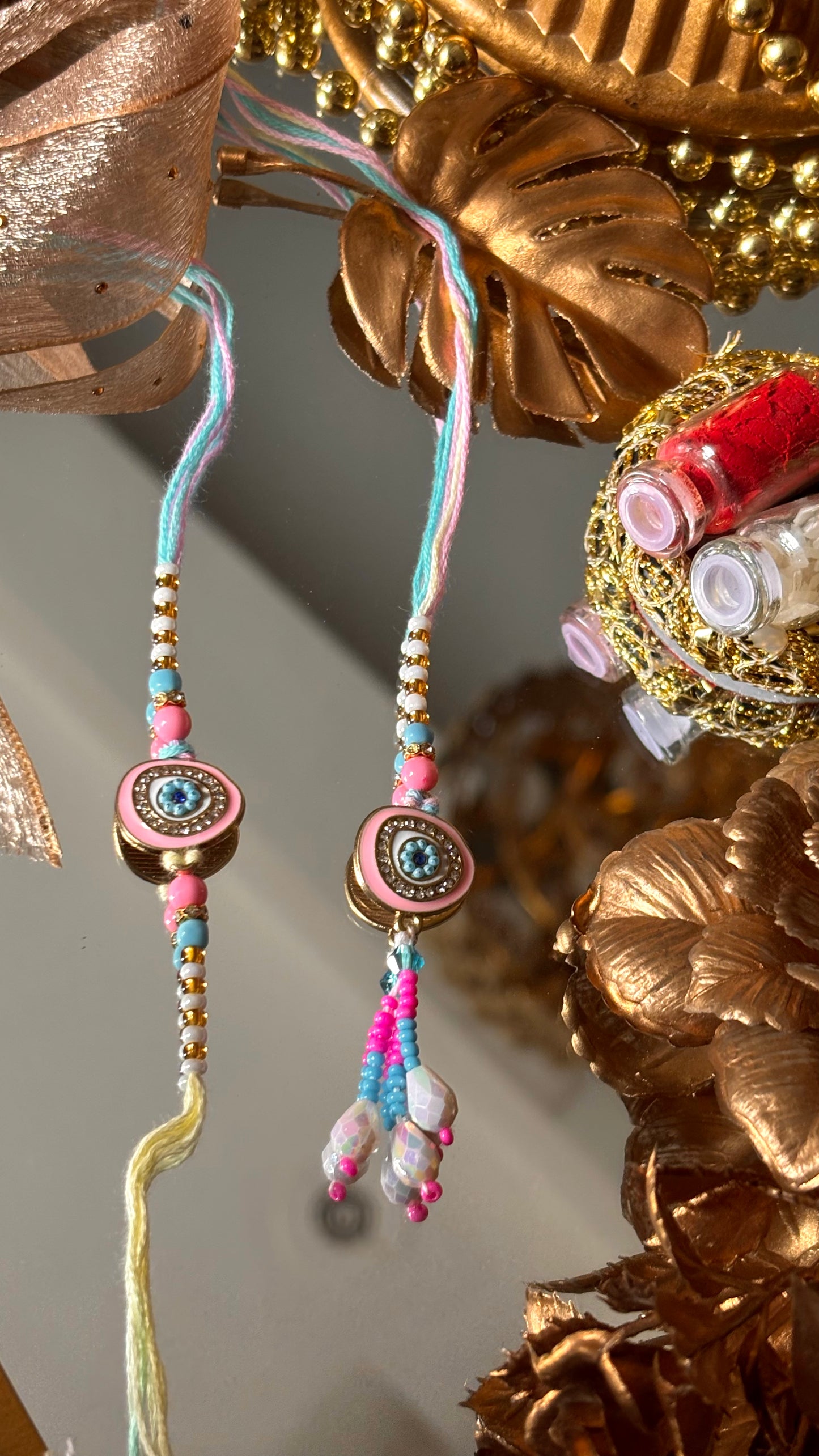 Evil eye pastel colour bhaiya bhabi lumba rakhi ( shipping will be extra )