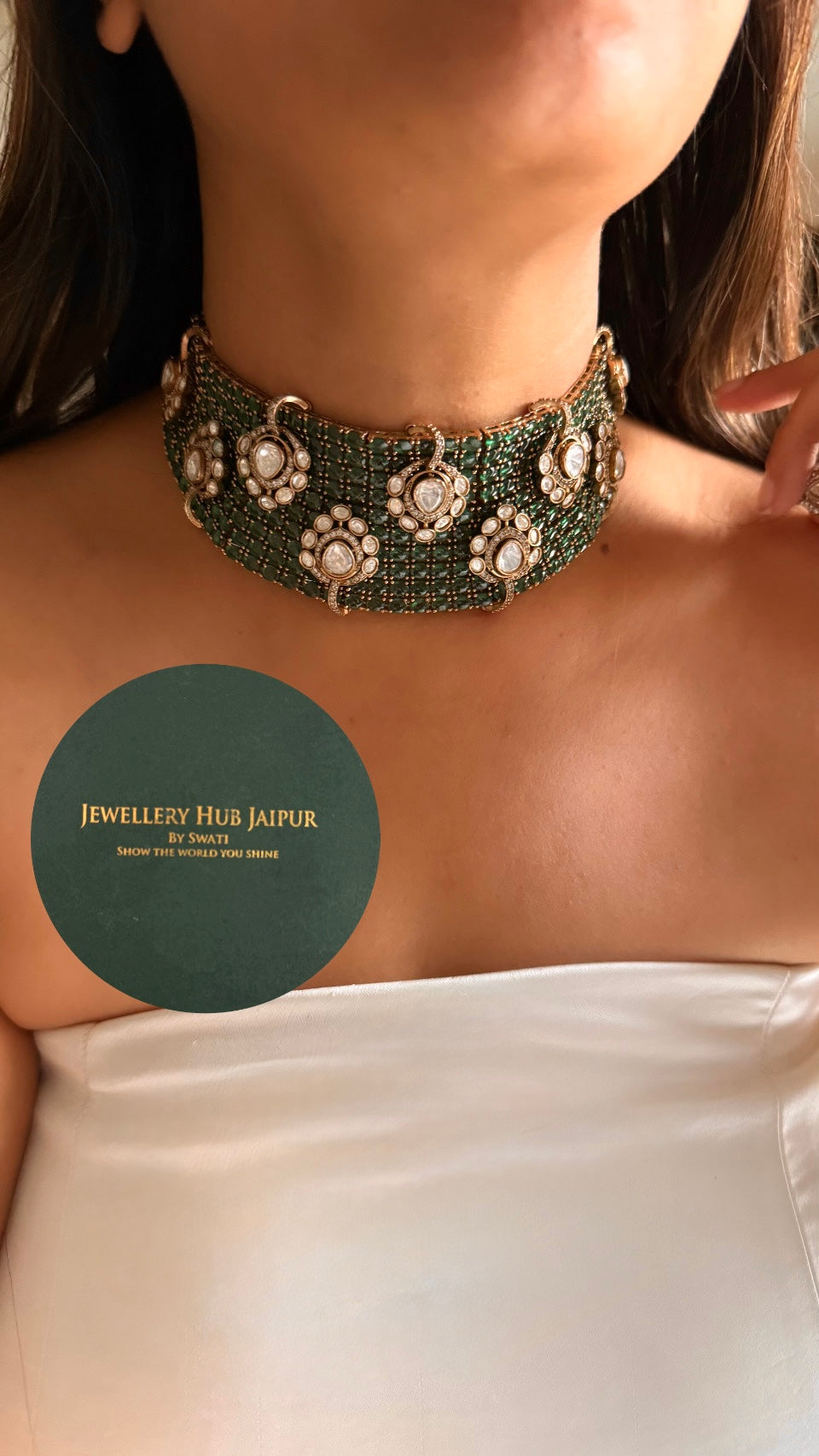 Emerald & Moissanite victorian choker