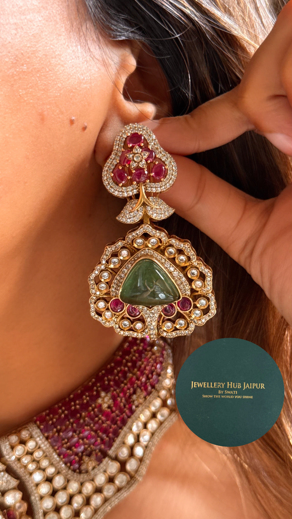 Raniwala inspired mint panna moissanite choker set