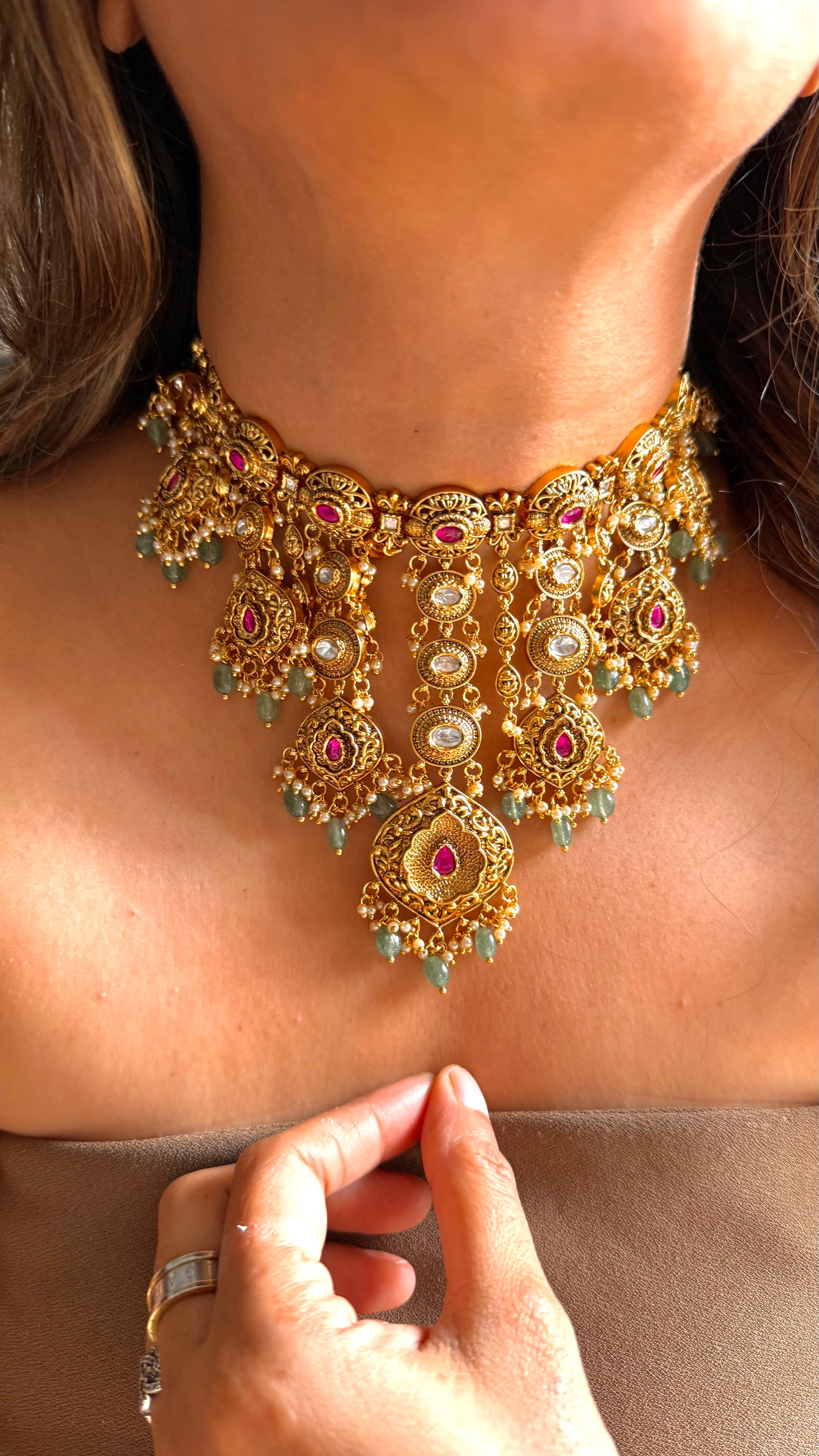 Paachi style polki oxidised gold royal aad