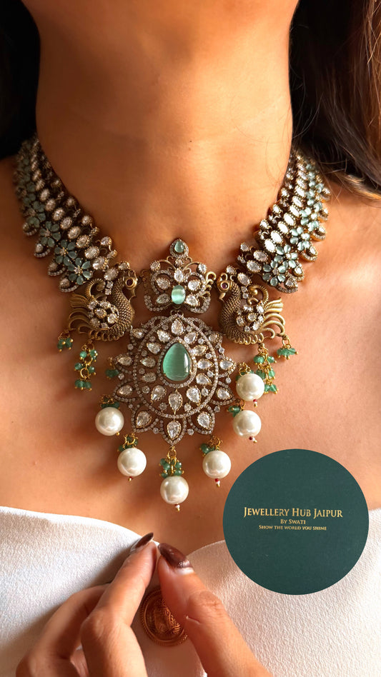 Munar-Mint doublet Moissanite uncut victorian mid length set