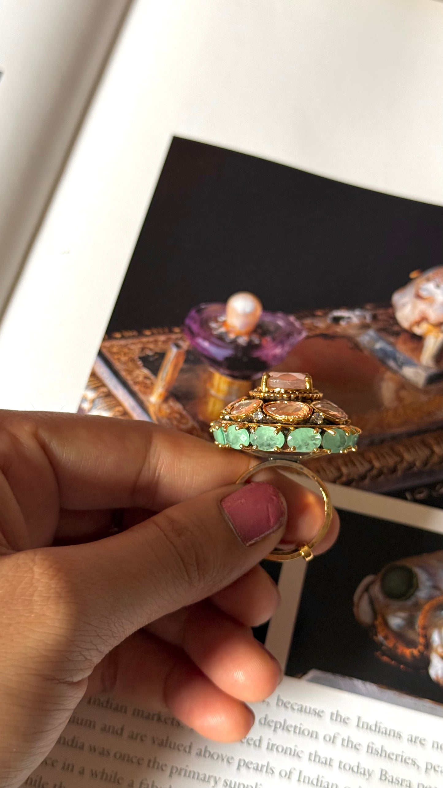 Rose quartz doublet peeli polki ring