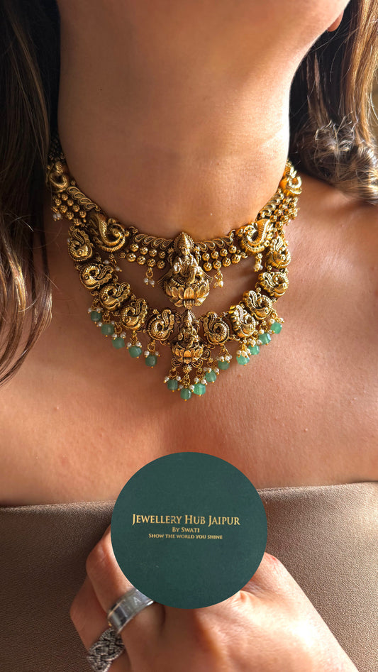 Goddess Laxmi Temple necklace with mint drop detailing