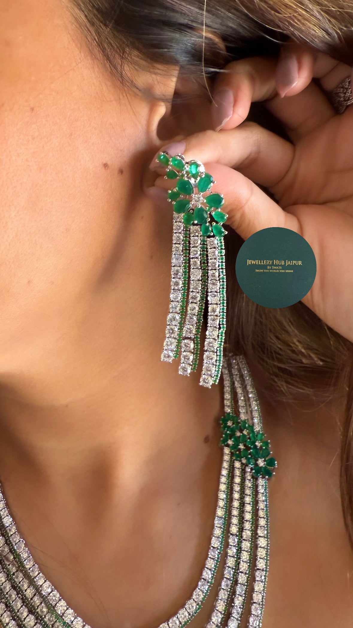 Eshaanya Tripple layer floral emerald cz diamond
