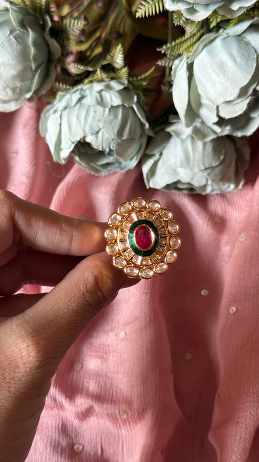 Ruby & emerald polki ring