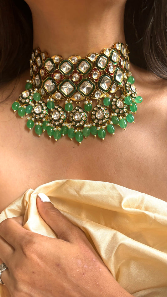 Emerald and ruby meenakari choker