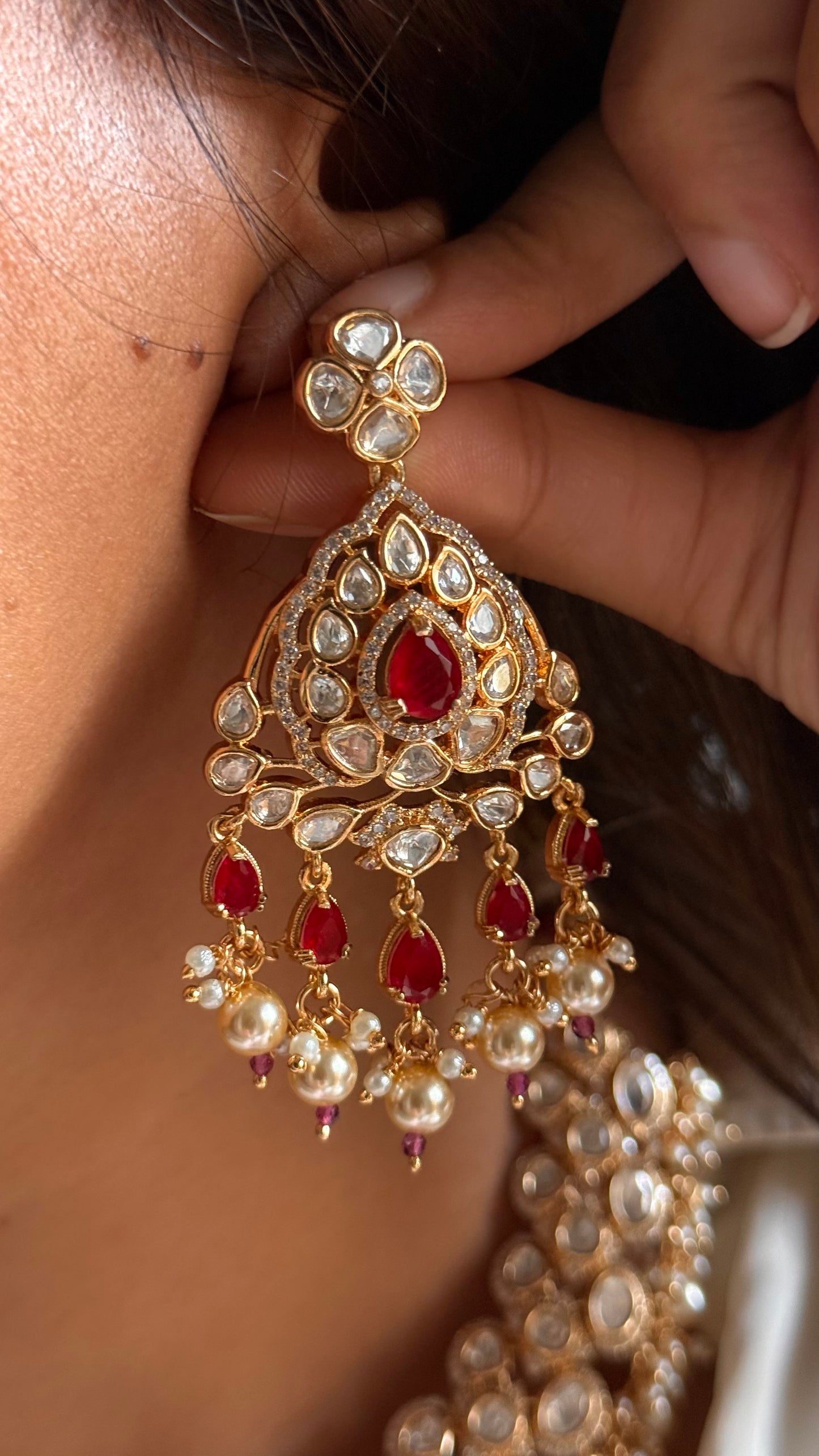 Ruby doublets & moissanite polki necklace with maangtika