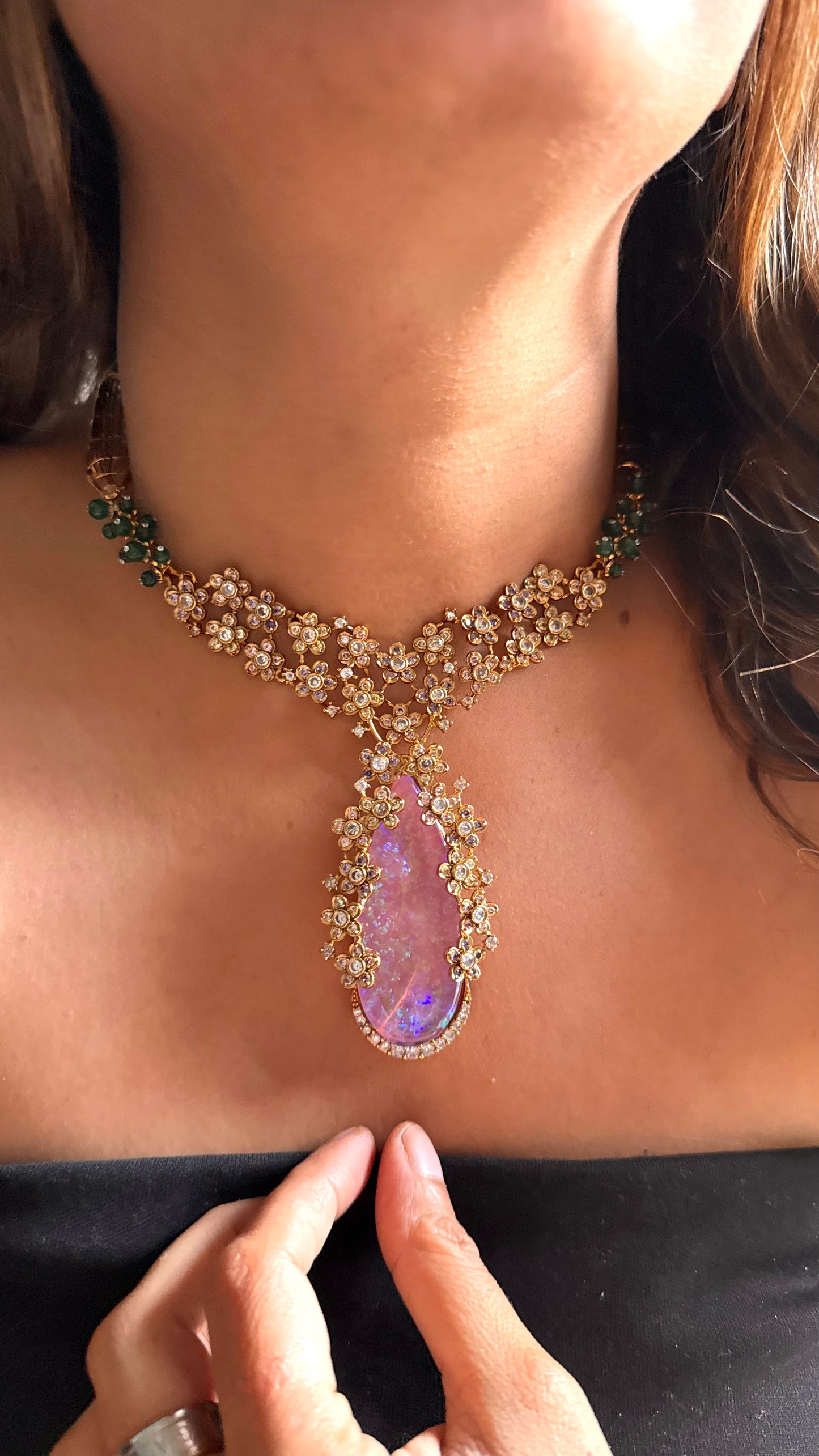 Rose Quartz Designer Floral Necklace
