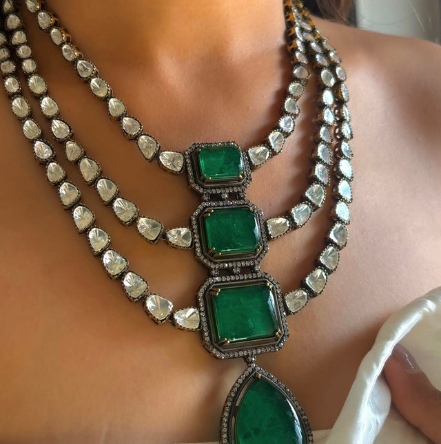 Heritage emerald doublet Triple line necklace set