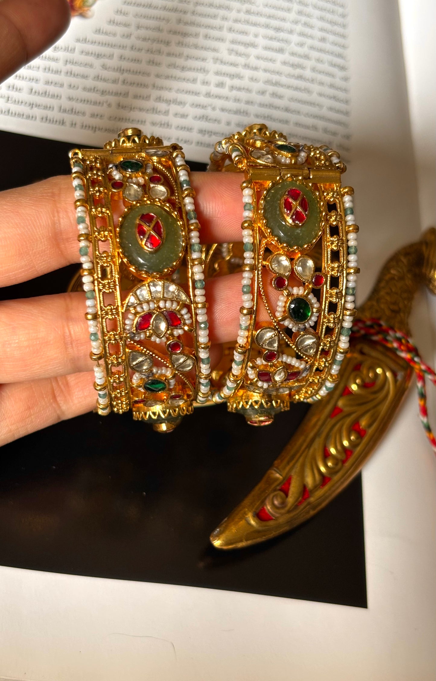 Designer mint inlay Handmade Paachi Jad openable Bangles