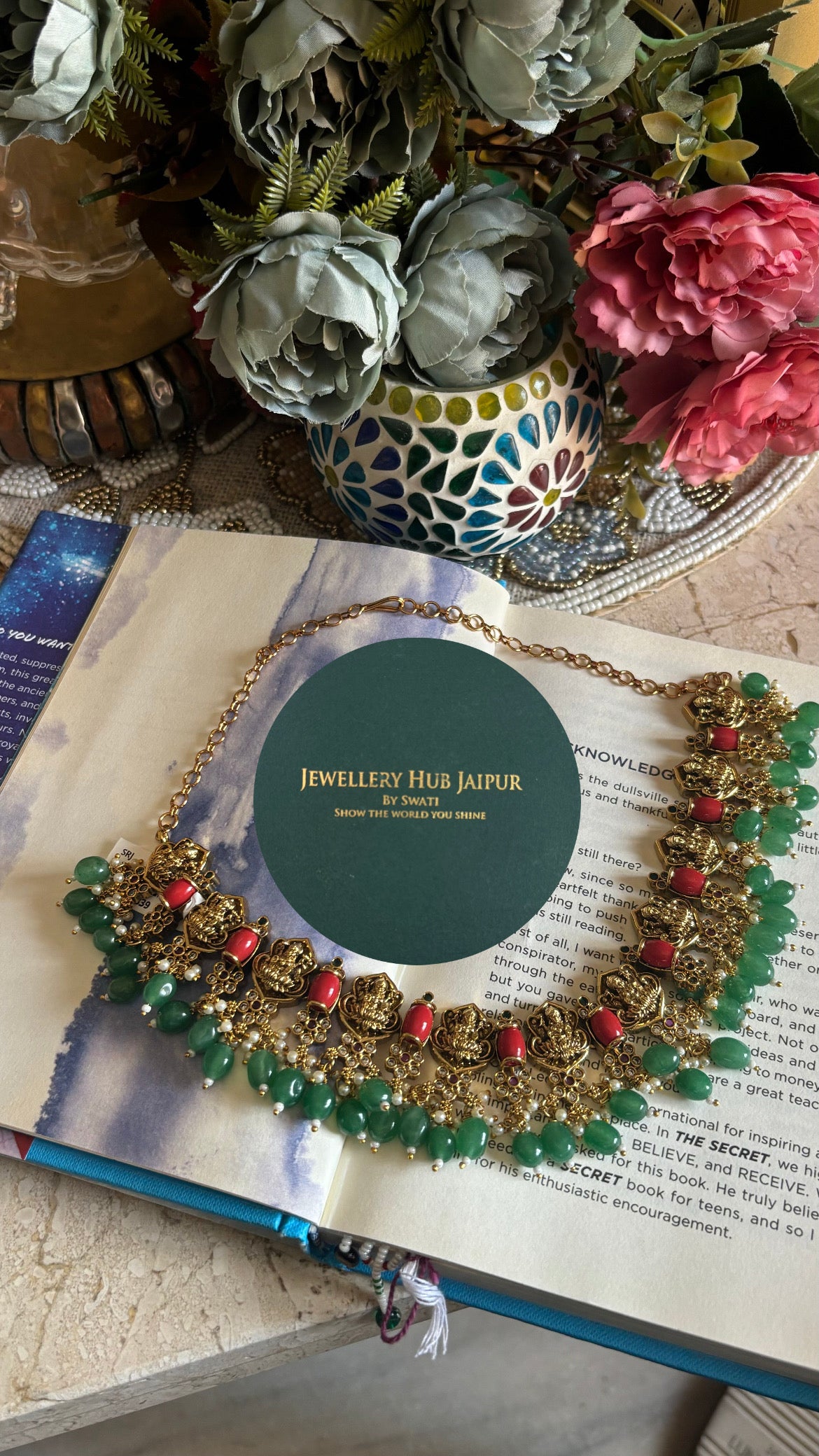 Emerald & citrine temple collar necklace